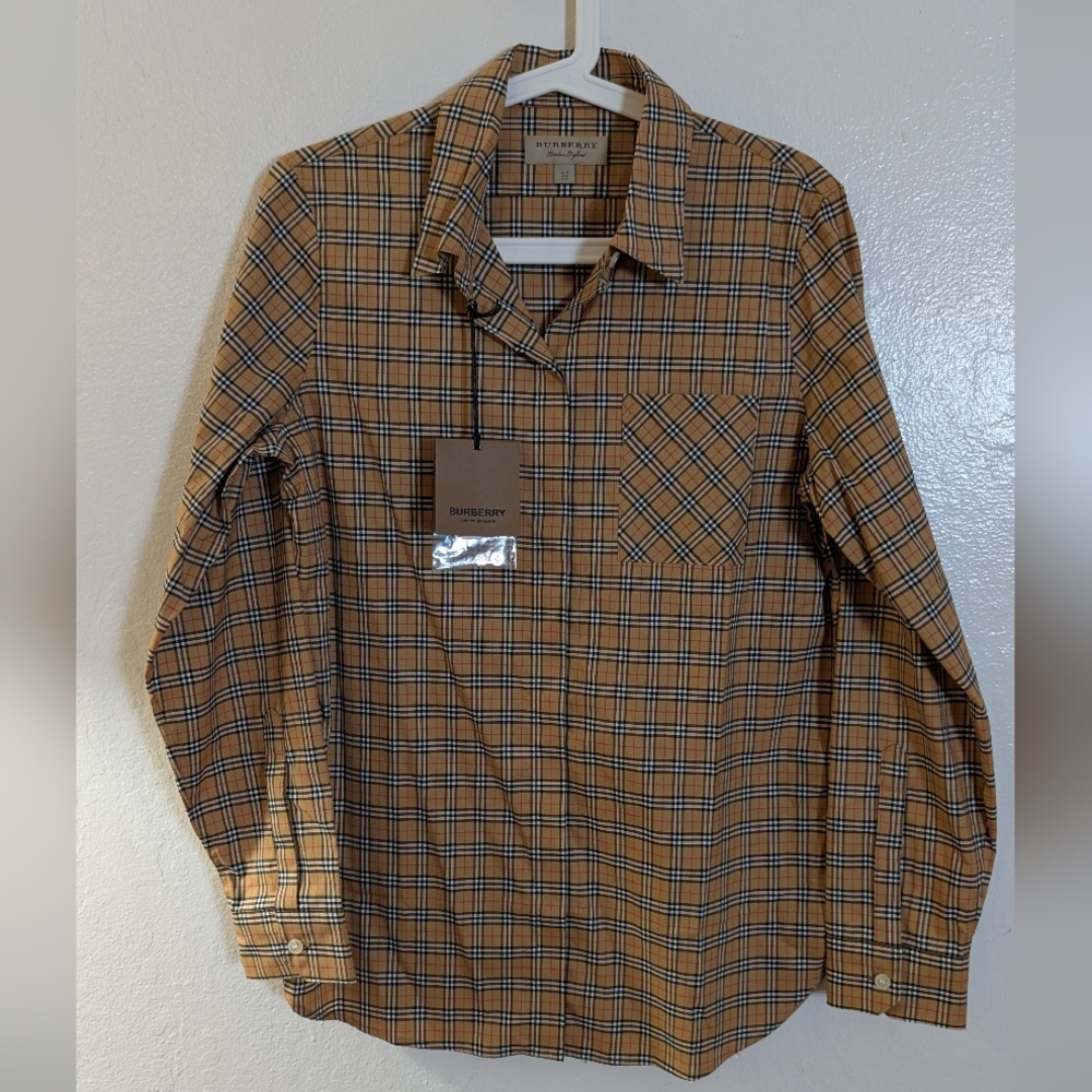 Burberry Women's Beige and Black Checkered Shirt